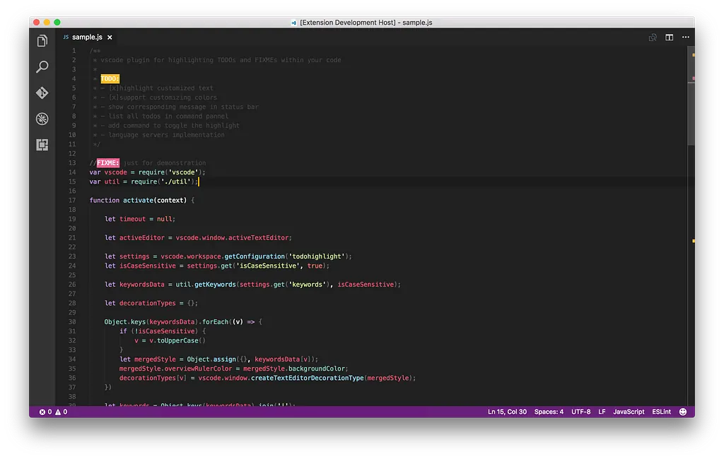 TODO Highlight colouring TODO and FIXME comments in a JavaScript file