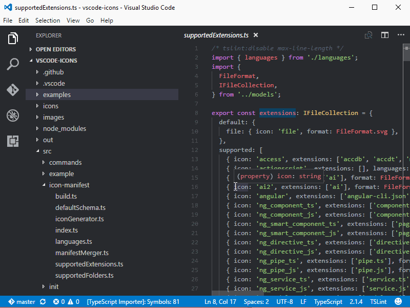 vscode-icons giving each file type its own icon in the VS Code explorer